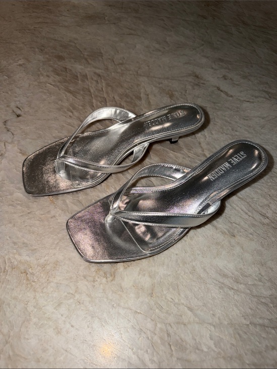 Steve Madden Shoes - Steve Madden Metallic Silver Square-Toe Thong Sandals
